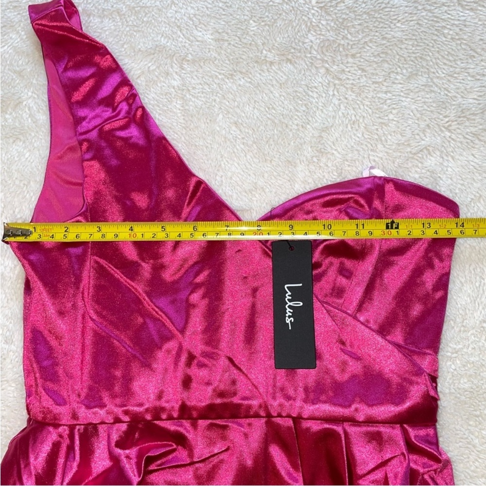 Lulus Flirtatious Energy Pink Satin One-Shoulder Bodycon Mini Dress - Picture 3 of 10